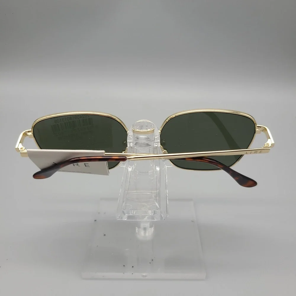 AIRE Spiral 2442269 Gold Metal Geometric Square Sunglasses Green Lens NEW